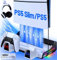 HELLCOOL PS5 Wandhalterung, PS5 Slim Standfuß Ständer mit Lüfter für Alle PS5 Slim/PS5 Disc/Digital Edition Konsole, PS5 Controller Ladestation/Headset Halterung/15 Spiele Lagerung/Cooles RGB Licht