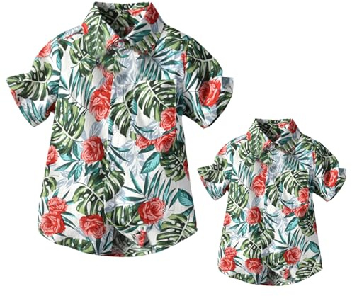 Winmany Family Hawaiian Shirts Father and Son Matching Beachwear Tropical Floral Leaves Print Tops