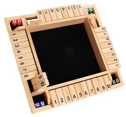 GSE Games & Sports Expert 1-4 Player Wooden Shut The Box Dice Board Game with 8 Dice. 4-Way 10 Numbered Shut The Box Set of Popular English Pub Board Game - Natural Wood