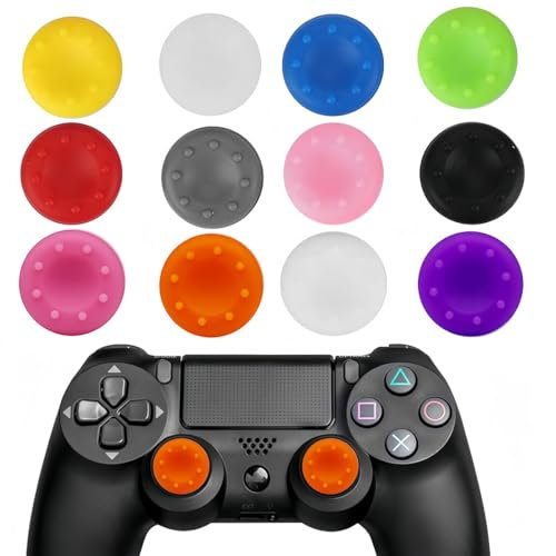 12 PCS Thumbstick Kappen Grip Set Joystick Daumengriffkappen Analogstick Schutzkappen für PS5 PS4 PS3 PS2 Controller Sticks Joystick Schutz Aufsätze(12-Farben)