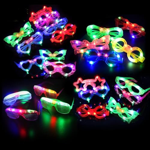 EKKONG LED Brille 12 Stück Led Brillen für Party Leuchtbrillen Leuchtende Partybrille 7 Formen Leuchtbrille für Geburtstag, Karneval, Halloween, Party Spielzeug, Geschenk