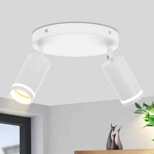 meoaow LED-taklampa vit takspot: 2 glödlampor GU10 spotlights, Orientabla väggspotlights, inomhus metalltakspotlight för hall, vardagsrum, kök, utan glödlampa