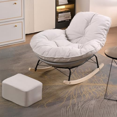 SHARPDO Fauteuil à Bascule Rocking Chair Cocon, Balancement Doux Silencieux & Base Large, Nid Douillet pour Soirées Calmes, Chaise à Bascule pour Chambre, Salon (Beige et Gris)