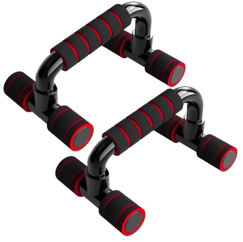 Barres de pompes, support de musculation, poignées en mousse rembourrées, structure robuste, pour homme et femme, équipement d'exercice au sol (rouge)