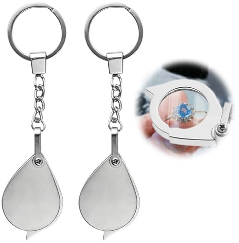 ZYEKIU 2 Piezas Lupa de Llavero, Lupas de Gran Aumento, Portátil Decorativa Plegable Compacta Lectura Diferentes Aumentos Colgante Mini Lupa de Bolsillo para Leer Libros Periódicos