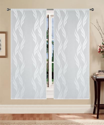 GBiancheria Tende a pannello Madrid 60 cm – coppia tende semitrasparenti in jacquard moderne ed eleganti, disponibili in vari colori, facili da lavare e subito pronte da appendere (Bianco, 60x150 cm)
