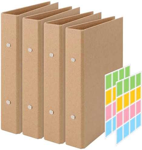 4 stycken ringpärmar A5 påfyllningsbar kraftpapper, ringpärmar med 2 ringar gör-det-själv A5-ringpärmenkelhet kraftpappers-bindningsskål ringpärm A5för reseböcker, affärsböcker, kontor – 17,5 x 23,5