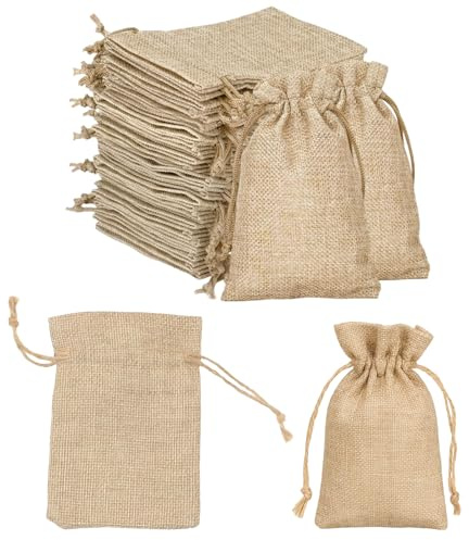 30 Pack, Hessian Bags, 7x9 cm, Small Jute Bags, Hessian Gift Bags for Party Favors, Wedding, Crafting, Drawstring Pouches