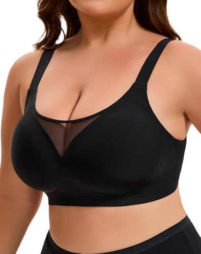 INNERSY Sömlös BH utan bygel, stora storlekar, minimizer, behå, helskal, bystier, vadderad bralette, 1-pack, 1 elegant svart, XL plus size