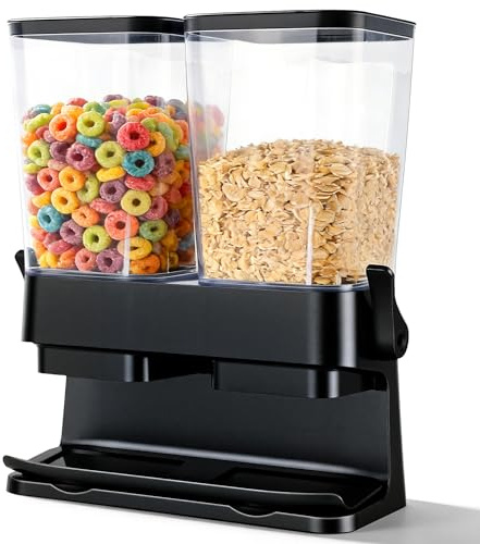 Adorabby Cereal Dispenser Countertop 2 Pack, Double 3L Airtight Cereal Storage Container for Kitchen Pantry, Large Capacity Clear Dry Food Organizer For Cereal, Nuts, Coffee Beans, Pet Food
