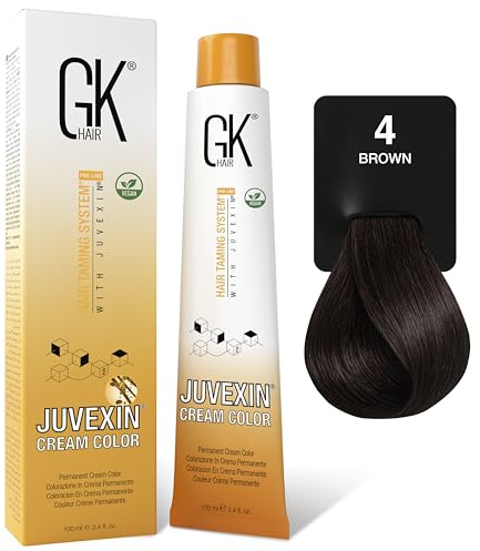 GK HAIR Color Crème 4 BRAUN 100 ml | 100% Grauhaarabdeckung Haarfarbe | Semi, Demi oder Permanente Ergebnisse je nach Entwickler | Salon Haarfarbe für Damen & Herren