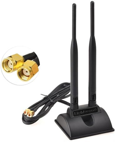 Eightwood External Wifi Antenna 2.4G / 5.8G Dual Band Magnetic Base 6dBi RP-SMA Adapter 2m Compatible for Huawei Netgear Tp-link Router Wifi Security Camera WLAN PCIe Card Wirelesse Bluetooth