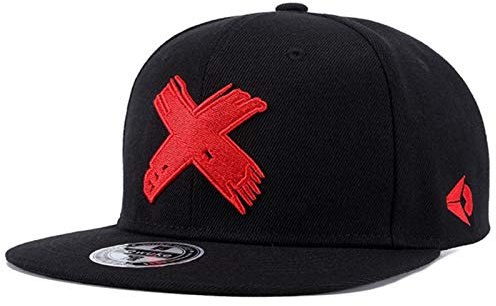 Sporty Snapback Cap Cross Hip Hop Street Baseball Flat Brim Mütze Kappe Basecap (schwarz/rot)