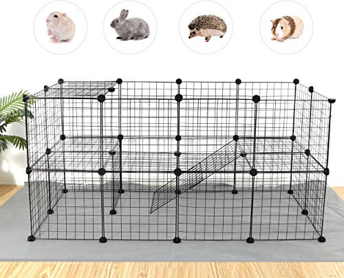 BBBuy Corralito para mascotas, corral de ejercicio portátil, animales pequeños, incluye bridas para cables, valla de conejo de dos pisos de alambre de metal y caseta portátil para mascotas