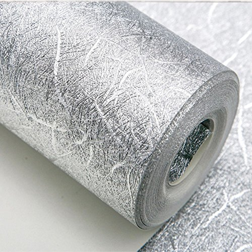 YangYun Home Decoration Modern Thick Waterproof Silver Foil Wallpaper Flicker Hotel Ceiling/Bar Wallpaper Roll Silver Color 0.53m (1.73' W) x 10m(32.8'L)=5.3m2 (57 sq.ft)