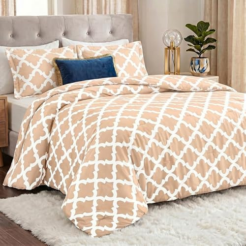Queen Comforter Set 3 Piece Beige by Utopia Bedding, Printed Comforters Queen Size Bedding Comforters Sets, Down Alternative Soft Bed Set 1 Comforter (88 x 88 inches) 2 Pillow Shams (20 x 26 inches)