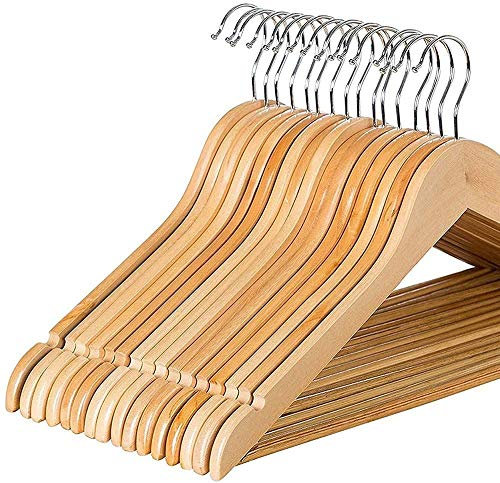 1ABOVE | Strong Brown Wooden | Made By Natural Wood and Non-Slip Trouser bar | Coat Hangers | Strong Shoulder Notches (Pack Of 20)