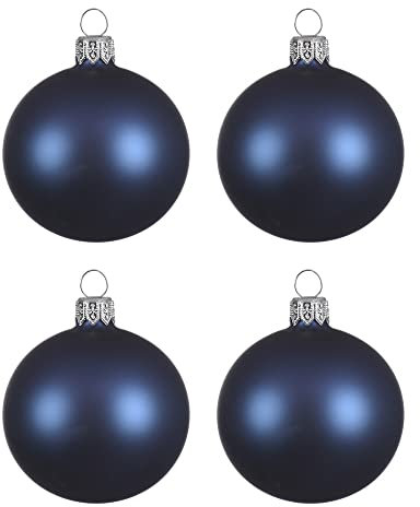 Weihnachtskugeln Glas mundgeblasen 10cm x 4er Box Christbaumkugeln dunkelblau navy blau matt
