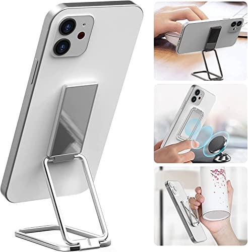 ISKIP Supporto ad anello per cellulare, regolabile, con rotazione a 360°, in metallo, pieghevole, compatibile con smartphone, tablet, supporto magnetico per auto, colore: argento