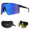 OUTDOORSPARTA Polarisierte Sport Sonnenbrille mit 3 Wechselgläsern, Fahrradbrille, Baseball Golf Fahren Sonnenbrille (3. Schwarzer Tempel, Blaue Linse)