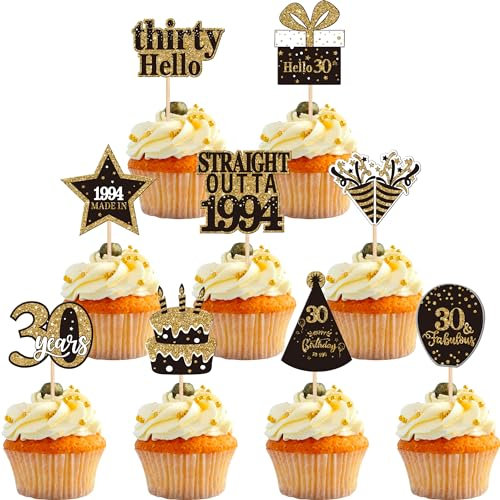 36 Stück 30th Geburtstag Tortendeko Straight Outta 1994 Cupcake Toppers Thirty Awesome Since 1994 Cupcake Picks 30 fabelhafte Tortendekorationen für 30. Geburtstag Jubiläums Party Kuchen Dekorationen
