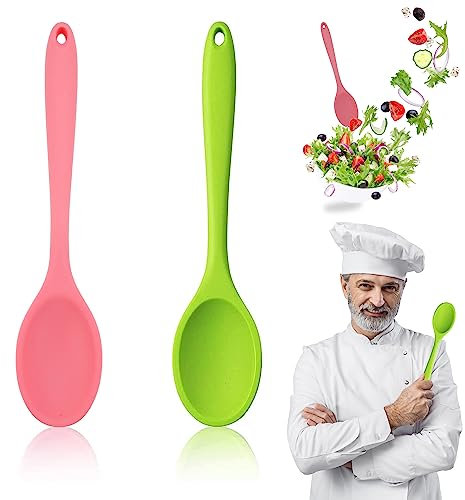 Groß Langer Griff 27 Cm Silikon Kochlöffel Rührlöffel Verhindert Kratzer und Schützt Antihaftbeschichtete Pfannen, Plastiklöffel Löffel Kochen, Hitzebeständiges Suppenlöffel für Küche, Kochen, Rühren