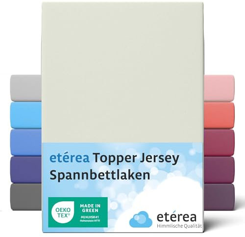 etérea Jersey Topper Spannbettlaken 120x200-120x220 cm Natur für 5-10 cm Steghöhe 100% Baumwolle - Oekotex Spannbetttuch Matratzen Bett Bezug - Bettlaken 120x200cm - 120x220cm Creme