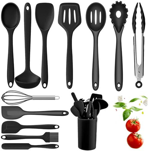 Omtofo Utensili Cucina Silicone, 13 Pezzi Set Utensili Cucina, Resistente al Calore Antiaderenti Utensili da Mestoli Cucina in Silicone Kit Cucina Utensili da Cucina, Lavabile In Lavastoviglie