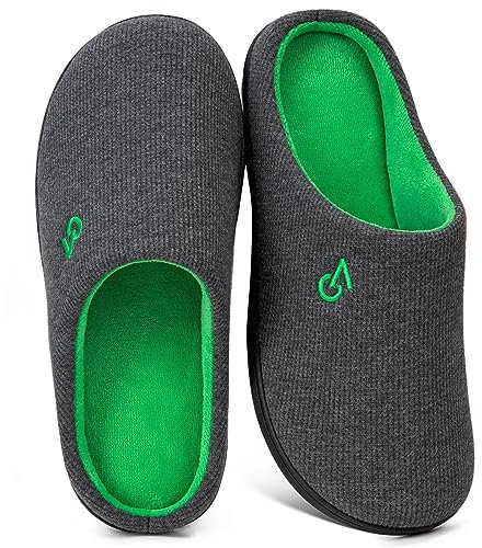 VeraCosy Men's Two-Tone Memory Foam Slippers Green,9.5 UK