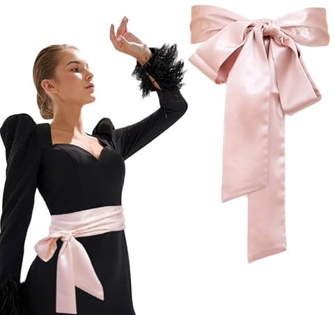 AWOCAN Cinturón de vestir para mujer, boda, dama de honor, cinturón de satén para boda, fiesta, banda larga, cinturones de cintura de novia de doble cara, rosa, talla única
