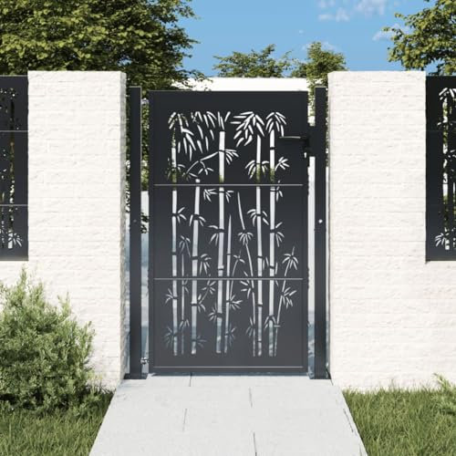 Homgoday Garden Gate, Metal Gate, Garden Gate, Fence Door, Entrance Gate, Yard Gate, Single Gate, Double Gate, Garden Fence, Anthracite, 105 x 155 cm, Steel, Bamboo Design