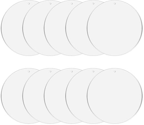 bssmmai 10 Stück 15cm Acrylscheibe Transparent, Acrylscheibe Rund, Rund Klare Acrylplatte, Acrylscheibe Runde mit Loch für DIY Handwerk, Bilderrahmen Malerei, Partyschilder