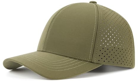 VOBOOM Men Quick Dry Baseball Cap Laser Cut Mesh Ball Curved Brim Snapback Hat (Army Green)