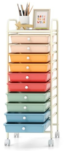 GIANTEX Chariot de Rangement, Tour de Rangement Plastique à 10 Tiroirs, Tiroir Rangement avec 4 Roues Universelles 2 avec Freins, Organisateur de Rangement Domestique, 33 x 37 x 86 cm (Macaron)