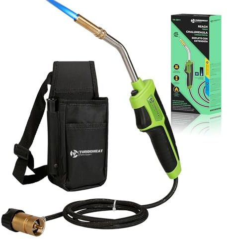 TURBOHEAT Propane Brazing Torch Kit with Holster Mapp Map Gas Torch Gun Head 5 ft Long Hose Trigger Start Propane Torch Head with Igniter Soldering Gun for Welding Turbo Flame Blow Torches