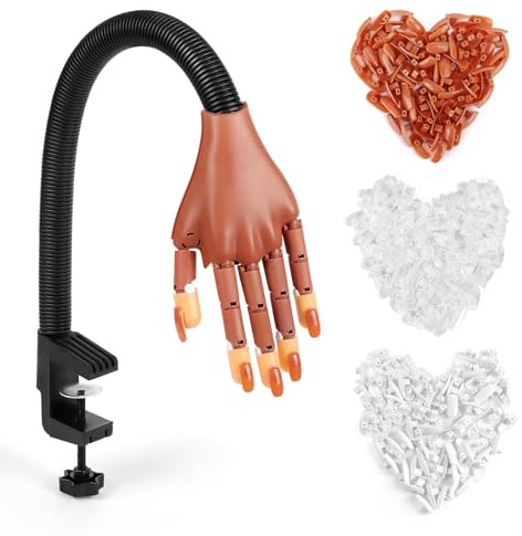 Adonafy Main d'Entrainement Manucure: Flexible Fausse Main pour Ongle avec 300 Pièces Faux Ongles - Durable Main Entrainement Ongles pour Débutants Salon Maison