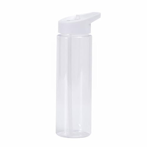 Bouteille d'eau transparente de 700 ml de grande capacité - Gourde anti-fuite - Gobelet à eau - Pour les sports de plein air à l'école - En plastique avec couvercle et paille - Blanc