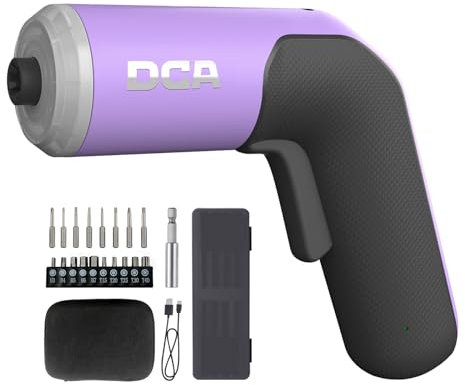 Destornillador eléctrico 4V, 5 N·m con batería de iones de litio de 2000 mAh, portabrocas hexagonal magnético de 6,35 mm, cable de carga USB-C, 18 puntas para reparaciones de muebles, morado