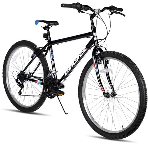 Hiland 26 Inch Mountain Bike, 18 Speed Mountain Bike for Men Women, High Carbon Steel Frame, V-brakes MTB for Different Terrains, Black