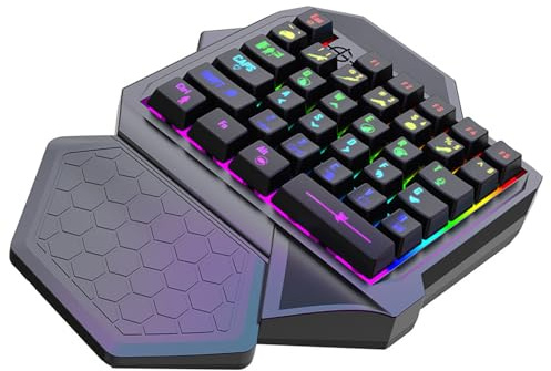 AOSAIXIS Clavier De Jeu Professionnel À Une Seule Main LED 35 Touches Petites Cordons Mécanique pour Les Jeux Poignet Ergonomiques PC avec Poignet