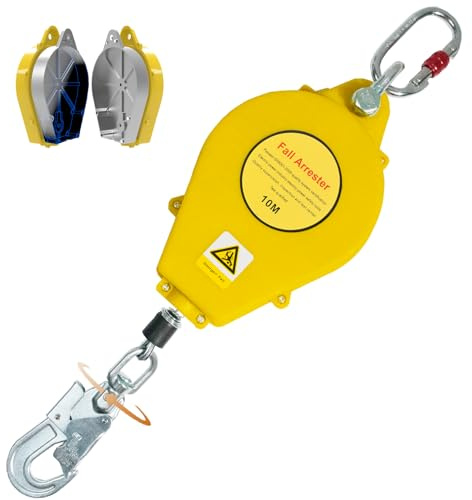 VFDZ Dispositivo Anticaduta Retrattile Certificato, Imbracatura di Sicurezza Anticaduta Tetto Verde/Giallo, 150kg Dispositivo Retrattile di Sicurezza Anticaduta Tetto/Lavoro Aereo(Giallo,10 Metri)