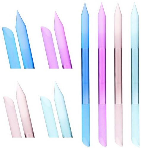 4 limas de uñas de cristal para uñas de cristal para empujar cutículas, lima profesional de precisión, lima de manicura de doble cara, palo para uñas de uñas, para cutículas, lima de uñas (rosa, azul