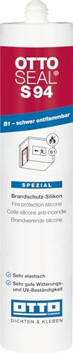 OTTO-SEAL S 94 Lot de 20 mastics anti-incendie en silicone B1 pour joints, vitrage, métal, verre, béton, intérieur et extérieur, réticulation neutre, sans MEKO, résistant aux UV et aux intempéries