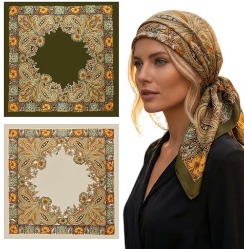 xianynow 2 Piezas Pañuelos Cuello Mujer, Bufanda Cuadradas Grandes de 90 x 90 cm, Elegantes Pañuelo Mujer, Accesorio de Moda y Opción de Regalo, Ideal Como Accesorio para el Cabello