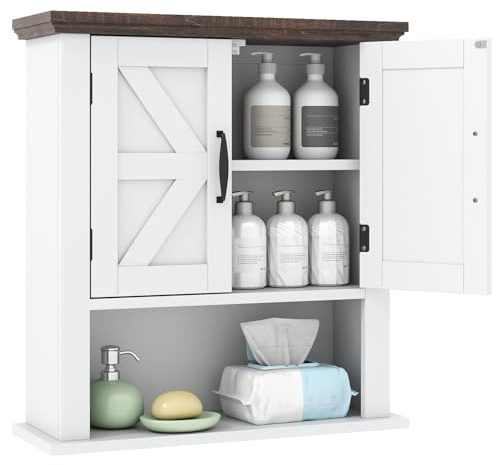 LIFEZEAL Mobiletto Bagno Salvaspazio da Parete, Armadietto da Bagno Sospeso, Pensile, con Ripiano Regolabile, Scomparto Aperto, Mobile, Moderno, per Cucina, Lavanderia, 55x19x60cm (bianco)