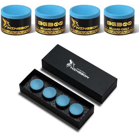 NINGSON Pool Cue Chalk 4 Pack, Nano Billiard Chalk Round Cue Chalk, Smooth Low Residue Pool Chalk, Reduce Miscue, Durable Long Lasting Chalk for Pool Table, Bars, Clubs & Home – Blue