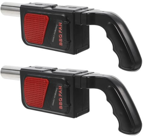 DEARMAMY Lot de 2 Souffleurs D'air Électriques pour Barbecue, Soufflets de Feu Portables en Acier Inoxydable, Alimentés par Piles Aa, Ventilateurs de Feu pour Camping, Pique-niques
