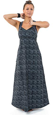 FANTAZIA Robe Longue Originale Princesse Ethnique Noir Gris Alyna - Taille S au XXXL Noir