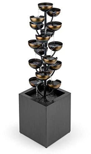 blumfeldt Joshua Tree - Fontana Decorativa, Fontana con Gioco d'Acqua, da Interni ed Esterni, Pompa 7 W, 17 Vasche Collegate, Contenitore Acqua da 15 L, Struttura in Metallo, Effetto Ottone