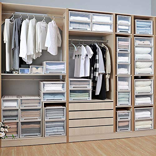 Scatola di immagazzinaggio impilabile in plastica trasparente Unit de Cassetto Organizzatore Armadietti portaoggetti per ufficio (bianco, L)